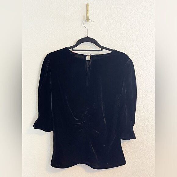 Scotch & Soda Ruched puff-sleeved velvet black top size L. NWT - Picture 4 of 13